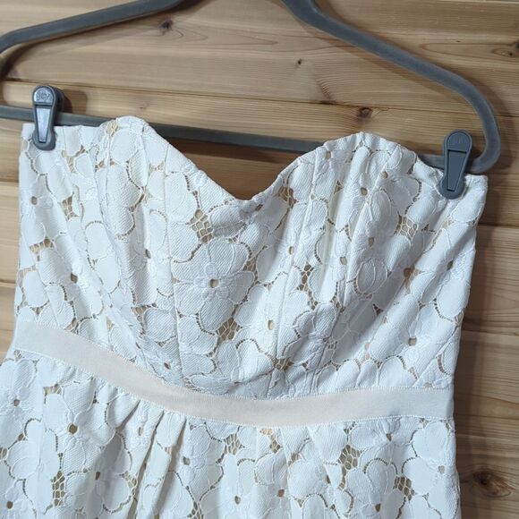 Lafayette 148 Dress Womens 10 Ivory Lace Knee Length Strapless Wedding - Picture 2 of 11